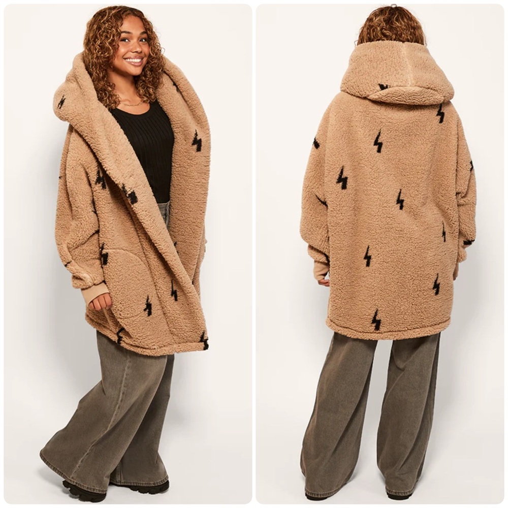 NEW Jill Martin Lightning Bolt Classic Sherpa Lounger Teddy Jacket